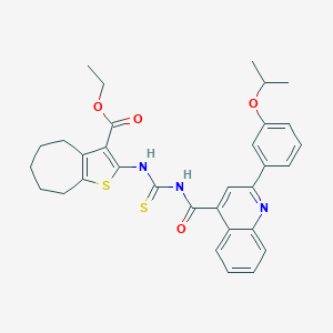 molecular formula C32H33N3O4S2 B453750 ETHYL 2-{[({[2-(3-ISOPROPOXYPHENYL)-4-QUINOLYL]CARBONYL}AMINO)CARBOTHIOYL]AMINO}-5,6,7,8-TETRAHYDRO-4H-CYCLOHEPTA[B]THIOPHENE-3-CARBOXYLATE 
