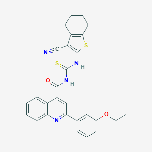 molecular formula C29H26N4O2S2 B453753 N-(3-CYANO-4,5,6,7-TETRAHYDRO-1-BENZOTHIOPHEN-2-YL)-N'-{[2-(3-ISOPROPOXYPHENYL)-4-QUINOLYL]CARBONYL}THIOUREA 
