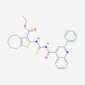 molecular formula C29H27N3O3S2 B453754 ETHYL 2-[({[(2-PHENYL-4-QUINOLYL)CARBONYL]AMINO}CARBOTHIOYL)AMINO]-5,6,7,8-TETRAHYDRO-4H-CYCLOHEPTA[B]THIOPHENE-3-CARBOXYLATE 