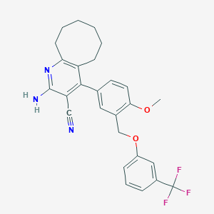 molecular formula C27H26F3N3O2 B453759 2-Amino-4-(4-methoxy-3-{[3-(trifluoromethyl)phenoxy]methyl}phenyl)-5,6,7,8,9,10-hexahydrocycloocta[b]pyridine-3-carbonitrile 