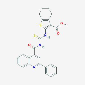 molecular formula C27H23N3O3S2 B453760 METHYL 2-[({[(2-PHENYL-4-QUINOLYL)CARBONYL]AMINO}CARBOTHIOYL)AMINO]-4,5,6,7-TETRAHYDRO-1-BENZOTHIOPHENE-3-CARBOXYLATE 