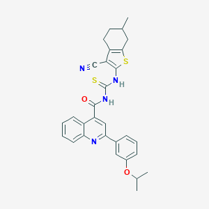 molecular formula C30H28N4O2S2 B453762 N-(3-CYANO-6-METHYL-4,5,6,7-TETRAHYDRO-1-BENZOTHIOPHEN-2-YL)-N'-{[2-(3-ISOPROPOXYPHENYL)-4-QUINOLYL]CARBONYL}THIOUREA 