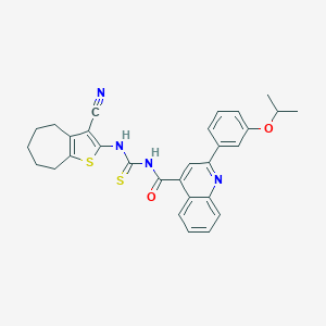 molecular formula C30H28N4O2S2 B453768 N-(3-CYANO-5,6,7,8-TETRAHYDRO-4H-CYCLOHEPTA[B]THIOPHEN-2-YL)-N'-{[2-(3-ISOPROPOXYPHENYL)-4-QUINOLYL]CARBONYL}THIOUREA 