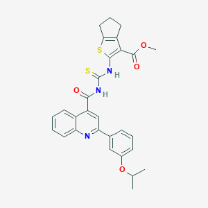 molecular formula C29H27N3O4S2 B453773 METHYL 2-{[({[2-(3-ISOPROPOXYPHENYL)-4-QUINOLYL]CARBONYL}AMINO)CARBOTHIOYL]AMINO}-5,6-DIHYDRO-4H-CYCLOPENTA[B]THIOPHENE-3-CARBOXYLATE 