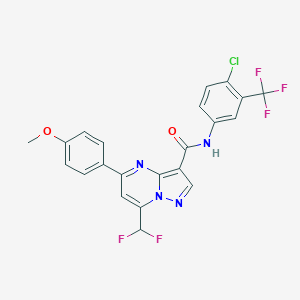 molecular formula C22H14ClF5N4O2 B453778 N-[4-chloro-3-(trifluoromethyl)phenyl]-7-(difluoromethyl)-5-(4-methoxyphenyl)pyrazolo[1,5-a]pyrimidine-3-carboxamide 