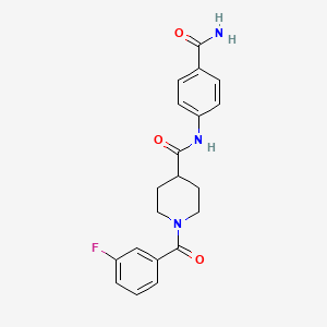 molecular formula C20H20FN3O3 B4537797 N-(4-carbamoylphenyl)-1-(3-fluorobenzoyl)piperidine-4-carboxamide 