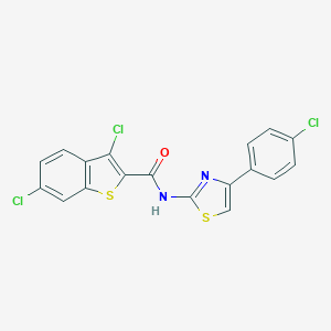 molecular formula C18H9Cl3N2OS2 B453799 3,6-dichloro-N-[4-(4-chlorophenyl)-1,3-thiazol-2-yl]-1-benzothiophene-2-carboxamide 
