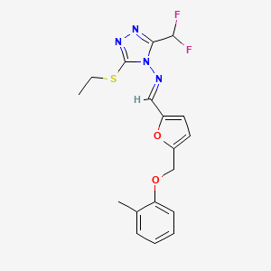 molecular formula C18H18F2N4O2S B4538053 N-[3-(DIFLUOROMETHYL)-5-(ETHYLSULFANYL)-4H-1,2,4-TRIAZOL-4-YL]-N-((E)-1-{5-[(2-METHYLPHENOXY)METHYL]-2-FURYL}METHYLIDENE)AMINE 