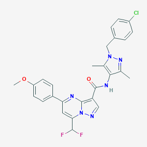 molecular formula C27H23ClF2N6O2 B453819 N-[1-(4-chlorobenzyl)-3,5-dimethyl-1H-pyrazol-4-yl]-7-(difluoromethyl)-5-(4-methoxyphenyl)pyrazolo[1,5-a]pyrimidine-3-carboxamide 