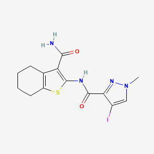 molecular formula C14H15IN4O2S B4538214 N-[3-(AMINOCARBONYL)-4,5,6,7-TETRAHYDRO-1-BENZOTHIOPHEN-2-YL]-4-IODO-1-METHYL-1H-PYRAZOLE-3-CARBOXAMIDE 