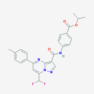 molecular formula C25H22F2N4O3 B453824 Isopropyl 4-({[7-(difluoromethyl)-5-(4-methylphenyl)pyrazolo[1,5-a]pyrimidin-3-yl]carbonyl}amino)benzoate 