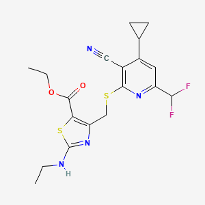 molecular formula C19H20F2N4O2S2 B4538534 ETHYL 4-({[3-CYANO-4-CYCLOPROPYL-6-(DIFLUOROMETHYL)-2-PYRIDYL]SULFANYL}METHYL)-2-(ETHYLAMINO)-1,3-THIAZOLE-5-CARBOXYLATE 