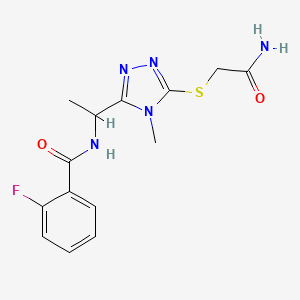 molecular formula C14H16FN5O2S B4538560 N-(1-{5-[(2-amino-2-oxoethyl)sulfanyl]-4-methyl-4H-1,2,4-triazol-3-yl}ethyl)-2-fluorobenzamide 