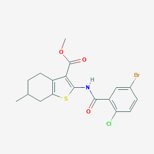 molecular formula C18H17BrClNO3S B453857 Methyl 2-[(5-bromo-2-chlorobenzoyl)amino]-6-methyl-4,5,6,7-tetrahydro-1-benzothiophene-3-carboxylate 