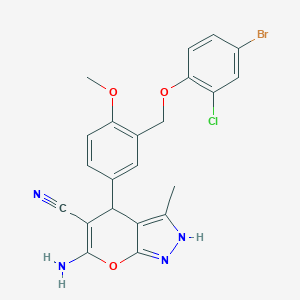 6-Amino-4-{3-[(4-bromo-2-chlorophenoxy)methyl]-4-methoxyphenyl}-3-methyl-1,4-dihydropyrano[2,3-c]pyrazole-5-carbonitrile