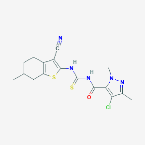 molecular formula C17H18ClN5OS2 B453868 4-chloro-N-[(3-cyano-6-methyl-4,5,6,7-tetrahydro-1-benzothiophen-2-yl)carbamothioyl]-1,3-dimethyl-1H-pyrazole-5-carboxamide 