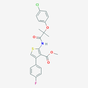 molecular formula C22H19ClFNO4S B453869 Methyl 2-{[2-(4-chlorophenoxy)-2-methylpropanoyl]amino}-4-(4-fluorophenyl)-3-thiophenecarboxylate 