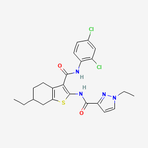 molecular formula C23H24Cl2N4O2S B4538721 N-{3-[(2,4-dichlorophenyl)carbamoyl]-6-ethyl-4,5,6,7-tetrahydro-1-benzothiophen-2-yl}-1-ethyl-1H-pyrazole-3-carboxamide 