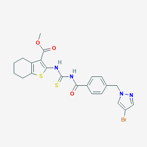 molecular formula C22H21BrN4O3S2 B453881 methyl 2-{[({4-[(4-bromo-1H-pyrazol-1-yl)methyl]benzoyl}amino)carbothioyl]amino}-4,5,6,7-tetrahydro-1-benzothiophene-3-carboxylate 