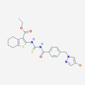 molecular formula C23H23BrN4O3S2 B453883 ethyl 2-{[({4-[(4-bromo-1H-pyrazol-1-yl)methyl]phenyl}carbonyl)carbamothioyl]amino}-4,5,6,7-tetrahydro-1-benzothiophene-3-carboxylate 