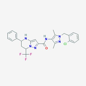 molecular formula C26H24ClF3N6O B453885 N-[1-(2-chlorobenzyl)-3,5-dimethyl-1H-pyrazol-4-yl]-5-phenyl-7-(trifluoromethyl)-4,5,6,7-tetrahydropyrazolo[1,5-a]pyrimidine-2-carboxamide 