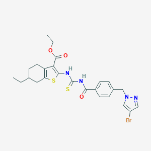 molecular formula C25H27BrN4O3S2 B453886 ethyl 2-{[({4-[(4-bromo-1H-pyrazol-1-yl)methyl]benzoyl}amino)carbothioyl]amino}-6-ethyl-4,5,6,7-tetrahydro-1-benzothiophene-3-carboxylate 