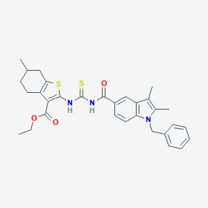molecular formula C31H33N3O3S2 B453903 ethyl 2-[({[(1-benzyl-2,3-dimethyl-1H-indol-5-yl)carbonyl]amino}carbothioyl)amino]-6-methyl-4,5,6,7-tetrahydro-1-benzothiophene-3-carboxylate 