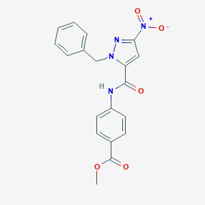 molecular formula C19H16N4O5 B453912 methyl 4-{[(1-benzyl-3-nitro-1H-pyrazol-5-yl)carbonyl]amino}benzoate 