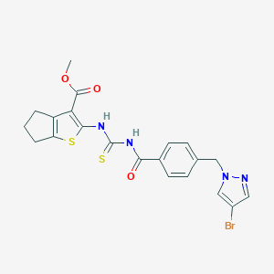 molecular formula C21H19BrN4O3S2 B453913 methyl 2-{[({4-[(4-bromo-1H-pyrazol-1-yl)methyl]benzoyl}amino)carbothioyl]amino}-5,6-dihydro-4H-cyclopenta[b]thiophene-3-carboxylate 