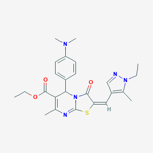 molecular formula C25H29N5O3S B453926 ethyl (2E)-5-[4-(dimethylamino)phenyl]-2-[(1-ethyl-5-methyl-1H-pyrazol-4-yl)methylidene]-7-methyl-3-oxo-2H,3H,5H-[1,3]thiazolo[3,2-a]pyrimidine-6-carboxylate CAS No. 494219-80-6