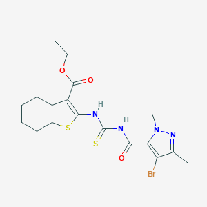molecular formula C18H21BrN4O3S2 B453928 ethyl 2-[({[(4-bromo-1,3-dimethyl-1H-pyrazol-5-yl)carbonyl]amino}carbothioyl)amino]-4,5,6,7-tetrahydro-1-benzothiophene-3-carboxylate 