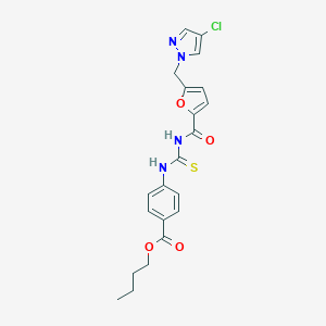 molecular formula C21H21ClN4O4S B453929 BUTYL 4-({[({5-[(4-CHLORO-1H-PYRAZOL-1-YL)METHYL]-2-FURYL}CARBONYL)AMINO]CARBOTHIOYL}AMINO)BENZOATE 