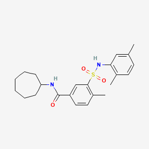 molecular formula C23H30N2O3S B4539342 N-cycloheptyl-3-[(2,5-dimethylphenyl)sulfamoyl]-4-methylbenzamide 