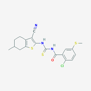 molecular formula C19H18ClN3OS3 B453935 N-[2-CHLORO-5-(METHYLSULFANYL)BENZOYL]-N'-(3-CYANO-6-METHYL-4,5,6,7-TETRAHYDRO-1-BENZOTHIOPHEN-2-YL)THIOUREA 