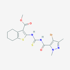 molecular formula C17H19BrN4O3S2 B453938 methyl 2-[({[(4-bromo-1,3-dimethyl-1H-pyrazol-5-yl)carbonyl]amino}carbothioyl)amino]-4,5,6,7-tetrahydro-1-benzothiophene-3-carboxylate 