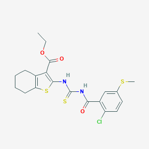 molecular formula C20H21ClN2O3S3 B453939 Ethyl 2-[({[2-chloro-5-(methylsulfanyl)benzoyl]amino}carbothioyl)amino]-4,5,6,7-tetrahydro-1-benzothiophene-3-carboxylate 
