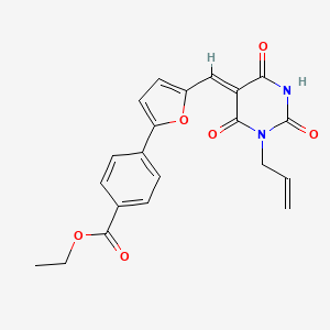 molecular formula C21H18N2O6 B4539694 ETHYL 4-(5-{[(5Z)-2,4,6-TRIOXO-1-(PROP-2-EN-1-YL)-1,3-DIAZINAN-5-YLIDENE]METHYL}FURAN-2-YL)BENZOATE 