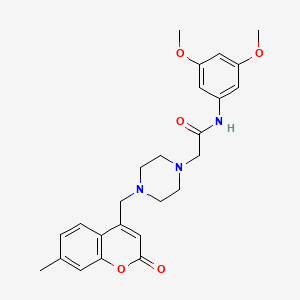 molecular formula C25H29N3O5 B4540067 N-(3,5-dimethoxyphenyl)-2-{4-[(7-methyl-2-oxo-2H-chromen-4-yl)methyl]piperazin-1-yl}acetamide 