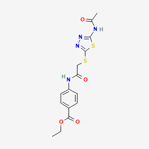 molecular formula C15H16N4O4S2 B4540270 ethyl 4-(2-((5-acetamido-1,3,4-thiadiazol-2-yl)thio)acetamido)benzoate 