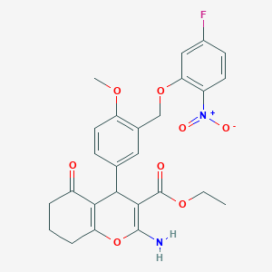 molecular formula C26H25FN2O8 B454053 ethyl 2-amino-4-{3-[(5-fluoro-2-nitrophenoxy)methyl]-4-methoxyphenyl}-5-oxo-5,6,7,8-tetrahydro-4H-chromene-3-carboxylate 