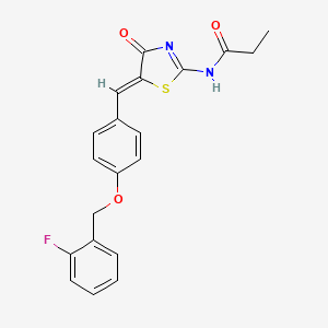 molecular formula C20H17FN2O3S B4540683 N-[(2E,5Z)-5-({4-[(2-FLUOROPHENYL)METHOXY]PHENYL}METHYLIDENE)-4-OXO-1,3-THIAZOLIDIN-2-YLIDENE]PROPANAMIDE 