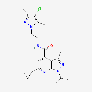 molecular formula C21H27ClN6O B4541245 N~4~-[2-(4-CHLORO-3,5-DIMETHYL-1H-PYRAZOL-1-YL)ETHYL]-6-CYCLOPROPYL-1-ISOPROPYL-3-METHYL-1H-PYRAZOLO[3,4-B]PYRIDINE-4-CARBOXAMIDE 