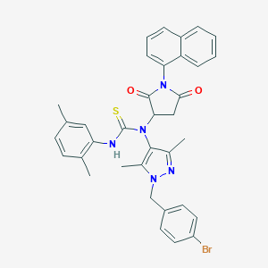 molecular formula C35H32BrN5O2S B454131 N-[1-(4-BROMOBENZYL)-3,5-DIMETHYL-1H-PYRAZOL-4-YL]-N'-(2,5-DIMETHYLPHENYL)-N-[1-(1-NAPHTHYL)-2,5-DIOXOTETRAHYDRO-1H-PYRROL-3-YL]THIOUREA 