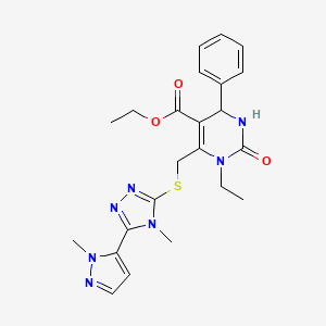 molecular formula C23H27N7O3S B4541870 ETHYL 1-ETHYL-6-({[4-METHYL-5-(1-METHYL-1H-PYRAZOL-5-YL)-4H-1,2,4-TRIAZOL-3-YL]SULFANYL}METHYL)-2-OXO-4-PHENYL-1,2,3,4-TETRAHYDRO-5-PYRIMIDINECARBOXYLATE 