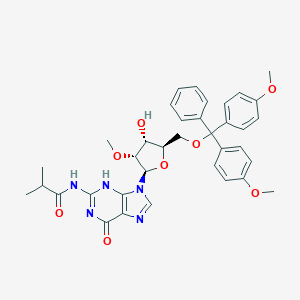 molecular formula C36H39N5O8 B045425 N-(9-((2R,3R,4R,5R)-5-((Bis(4-methoxyphenyl)(phenyl)methoxy)methyl)-4-hydroxy-3-methoxytetrahydrofuran-2-yl)-6-oxo-6,9-dihydro-1H-purin-2-yl)isobutyramide CAS No. 114745-26-5