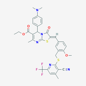 molecular formula C35H32F3N5O4S2 B454260 ethyl (2Z)-2-[3-({[3-cyano-4-methyl-6-(trifluoromethyl)pyridin-2-yl]sulfanyl}methyl)-4-methoxybenzylidene]-5-[4-(dimethylamino)phenyl]-7-methyl-3-oxo-2,3-dihydro-5H-[1,3]thiazolo[3,2-a]pyrimidine-6-ca 