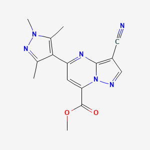 molecular formula C15H14N6O2 B4542808 methyl 3-cyano-5-(1,3,5-trimethyl-1H-pyrazol-4-yl)pyrazolo[1,5-a]pyrimidine-7-carboxylate 
