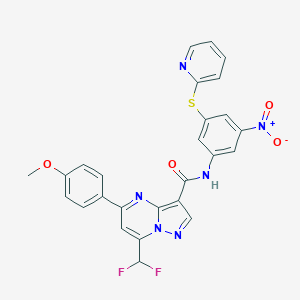 molecular formula C26H18F2N6O4S B454303 7-(DIFLUOROMETHYL)-5-(4-METHOXYPHENYL)-N-[3-NITRO-5-(2-PYRIDYLSULFANYL)PHENYL]PYRAZOLO[1,5-A]PYRIMIDINE-3-CARBOXAMIDE 