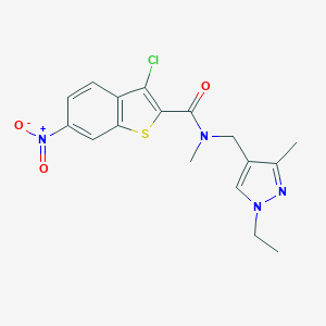 molecular formula C17H17ClN4O3S B454305 3-chloro-N-[(1-ethyl-3-methyl-1H-pyrazol-4-yl)methyl]-N-methyl-6-nitro-1-benzothiophene-2-carboxamide 