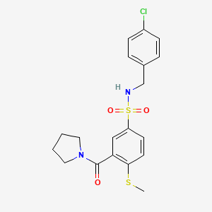 molecular formula C19H21ClN2O3S2 B4543212 N-[(4-chlorophenyl)methyl]-4-methylsulfanyl-3-(pyrrolidine-1-carbonyl)benzenesulfonamide 